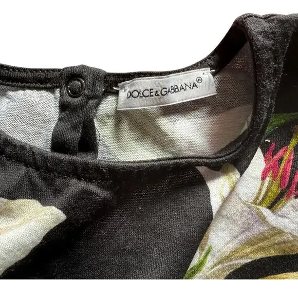 Dolce & Gabbana D&G Lilies Top Toddler Kids Girls Size 3 Black Designer Luxury